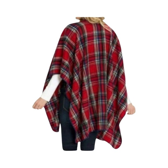 Woolrich Poncho Fleece Plaid Blanket Wrap Cape One Size - Picture 6 of 8